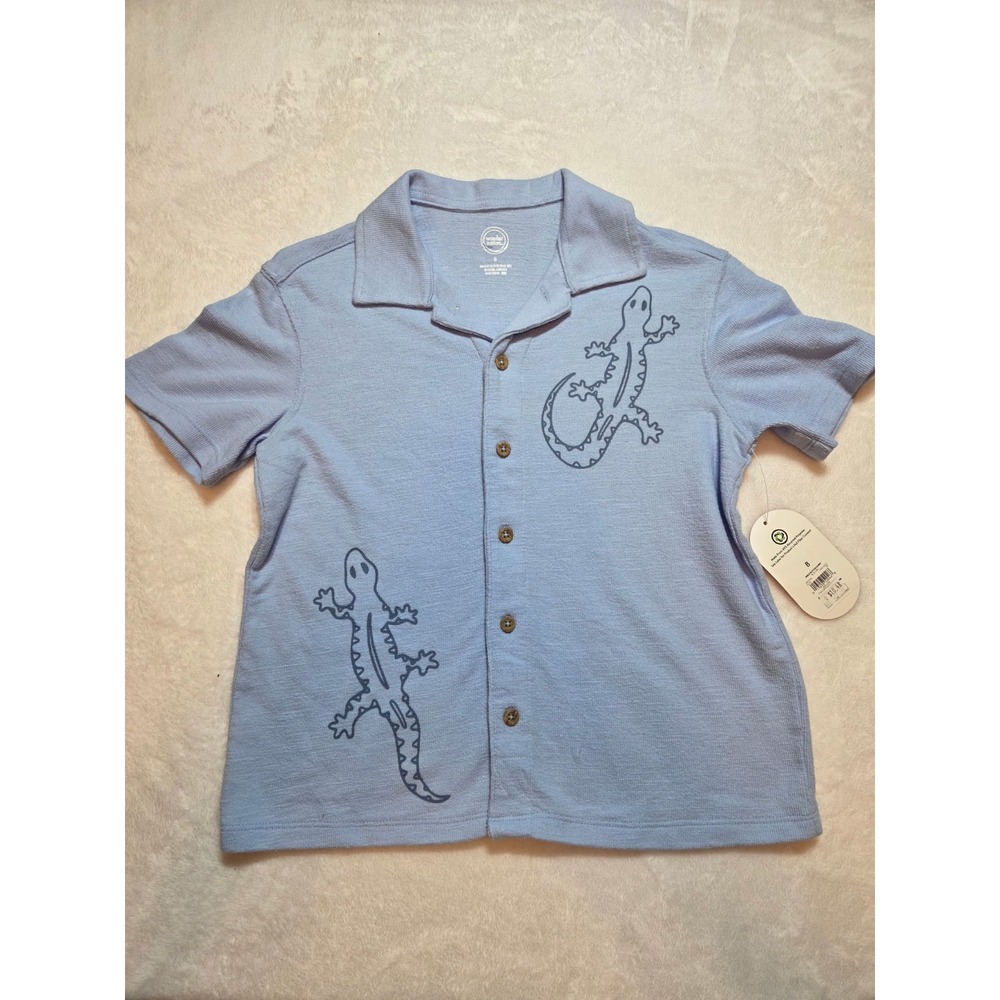219 Wonder Nation Boys Button Front Shirt Gecko Print Blue Size 8 NWT Short... - Picture 1 of 10